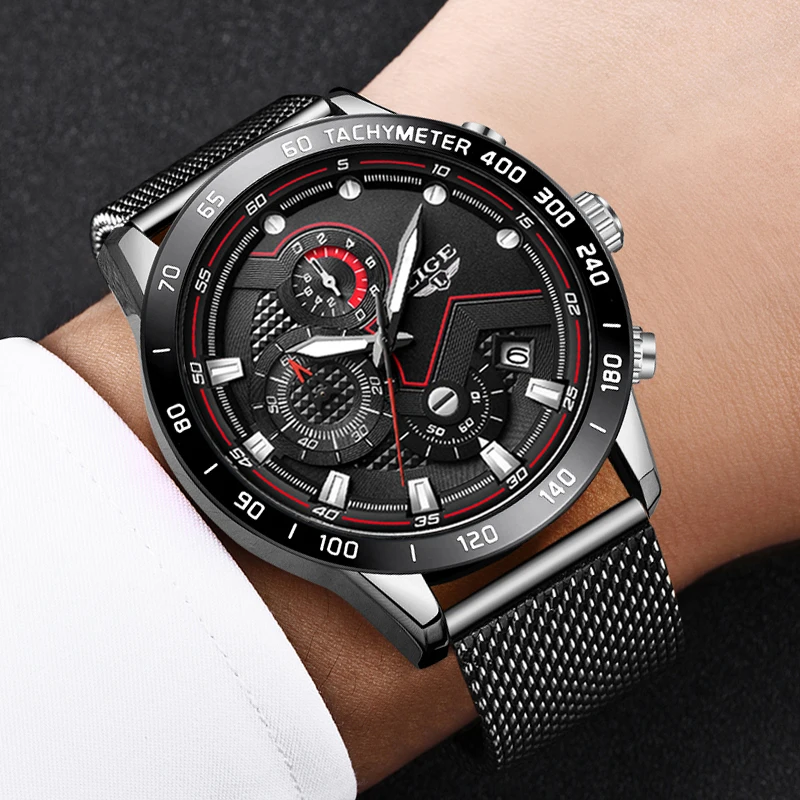 New LIGE Men Watch Luxury Fashion Waterproof Watches Men Chronograph Luminous Date Clock Stainless Steel Business Wristwatch+Box