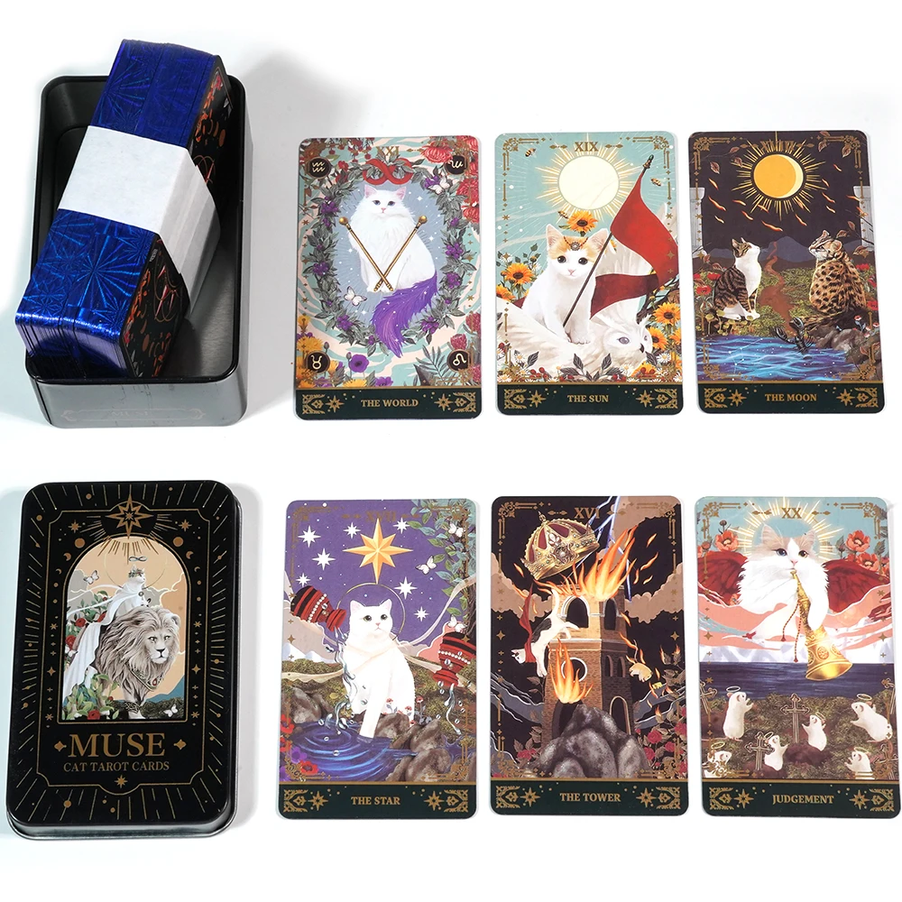 Tarot Deck Muse Cat Tarot Tin Storage Box MetalCards Fortune Telling Board Game Cards Divination Tools Party Playing Fate Divina