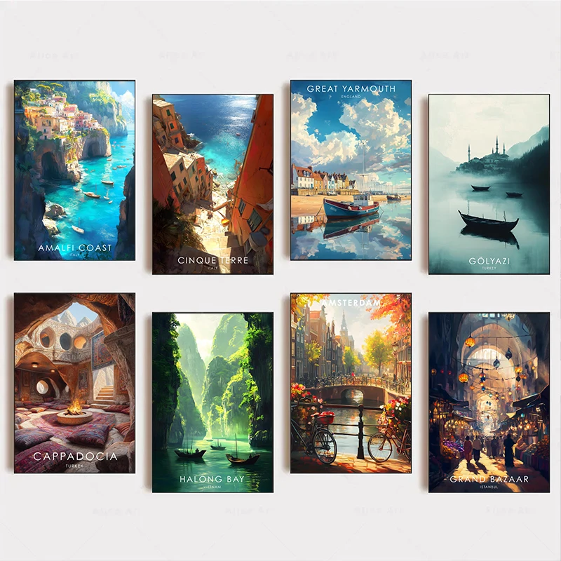 Европа Марокко Великобритания Стамбул городской пейзаж Шефчауен Ярмоут Гранд Базар дорожные постеры холст краска домашний декор