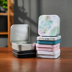 4PC Double-Sided Printed Jewelry Flip Tin Box Small Square Makeup Tool Storage Box Hand Account Sticker Case Earphones Organizer