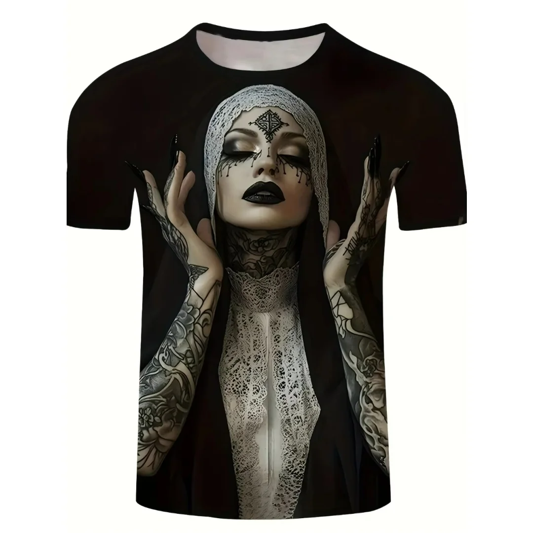 ゴシックタトゥー修道女グラフィックTシャツ3Dプリント夏スポーツレジャー速乾メンズTシャツ子供服ティーシャツY2K女性用