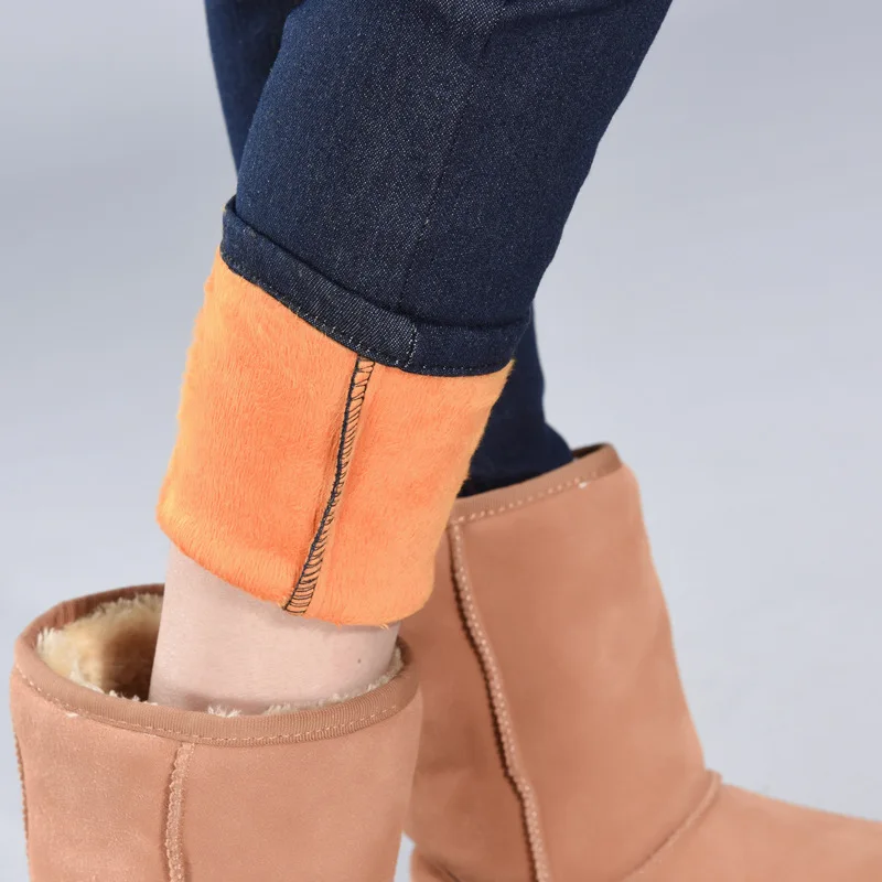Women's Warm Skinny Vaqueros Oversized 80kg Winter Velvet Pencil Jeans Slim Stretch Denim Pants Thicken Elastic Waist Pantalones
