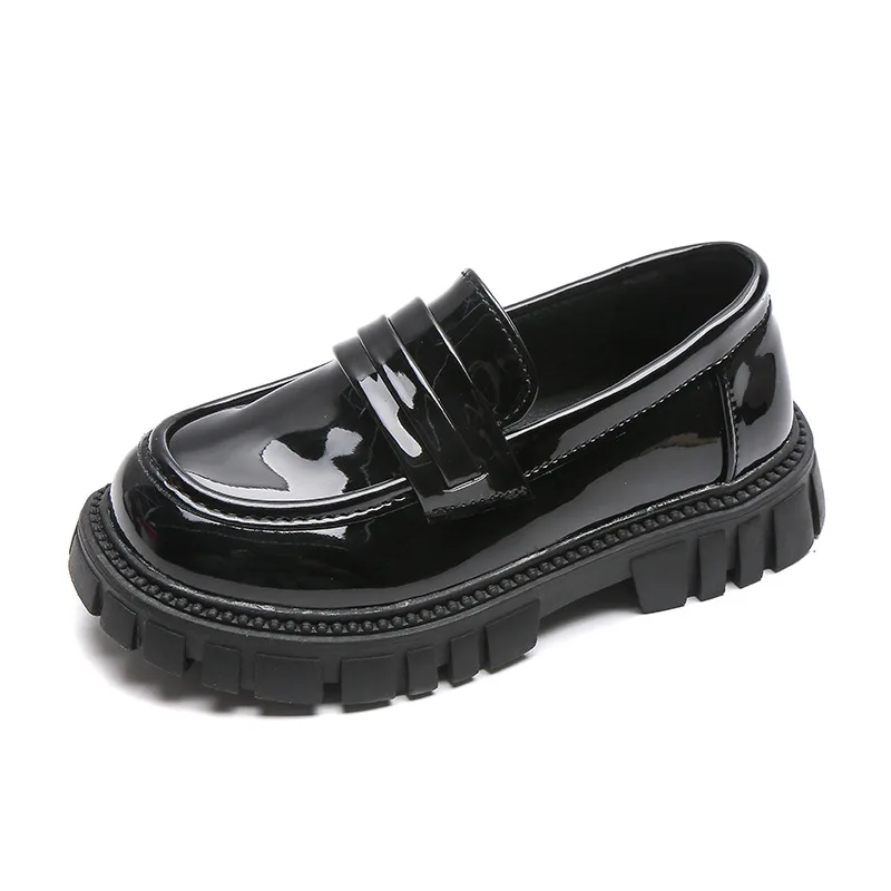 Princess Shoes 2022 Spring Black Loafers Baby Boys School Shoes Metal Kids Fashion Casual PU Glossy Children Cute Mary Janes New