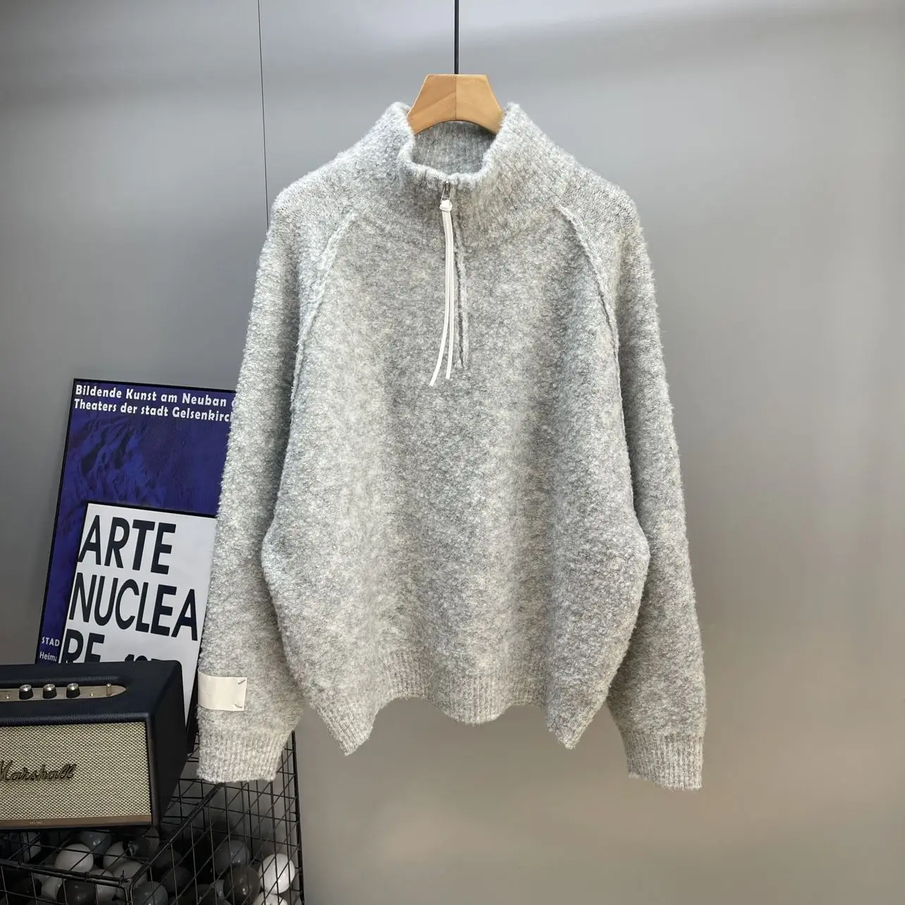 

Свободный вязаный свитер унисекс с длинными рукавами и молнией, осенняя новинка, повседневный универсальный плотный топ с воротником-стойкой