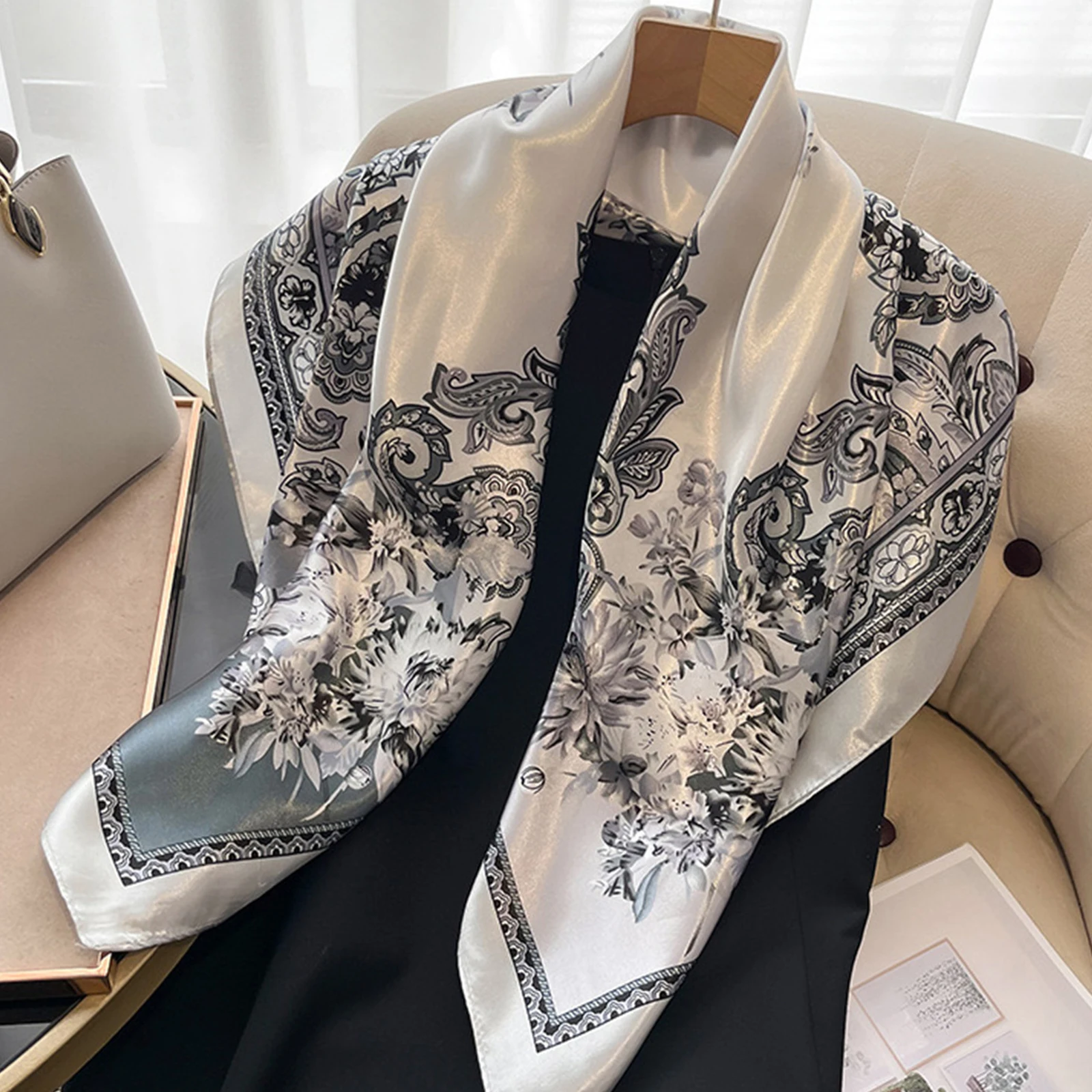 New Silk Shawl Scarf Women Fashion Elegant Floral Square Satin Scarves Fouldard Fall Winter Neck Scarves Hijiabs