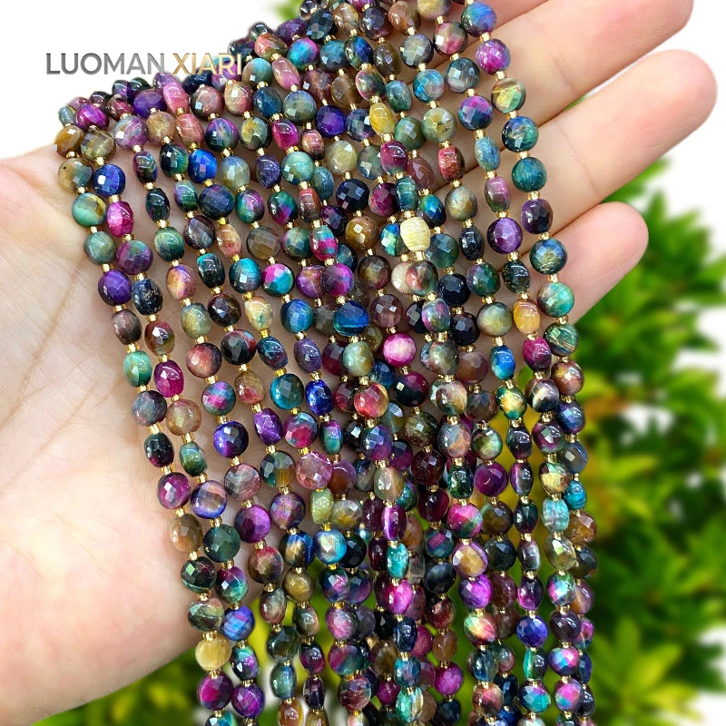 Großhandel Rondelle Facettierte Bunte Tigerauge 6mm Naturstein-Abstandsperlen für Schmuckherstellung DIY Armbänder Anhänger Zubehör – Detail 2