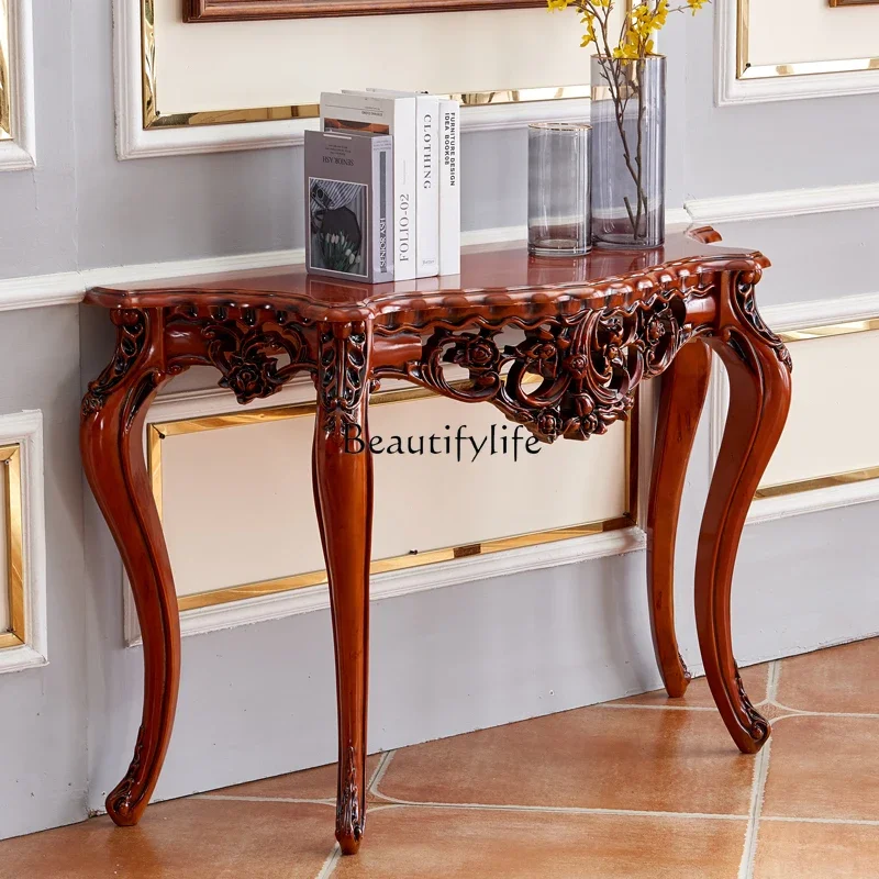 yj19 European style all solid wood against the wall entrance table entry wall side cabinet