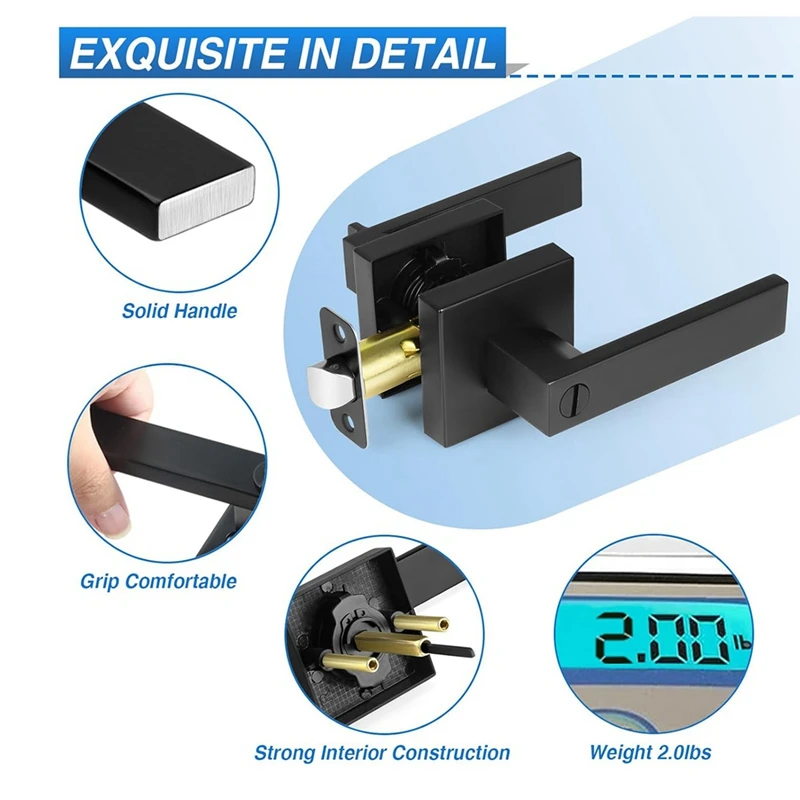3 Pack Matte Black Door Handles, Keyless Interior Door Knobs, Privacy Door Lever Locksets for Bedroom Bathroom-A07G