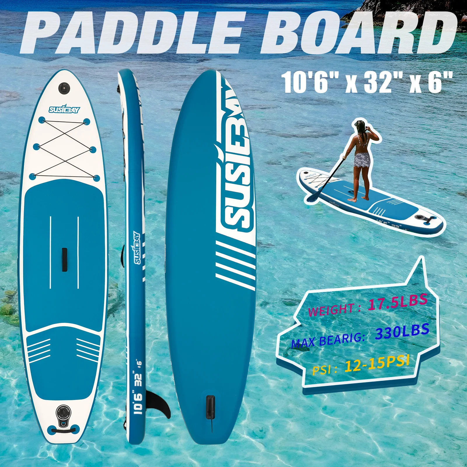 Fashion Stand up Paddle Board Inflatable, Non-Slip SUP Paddle Board Paddle, Pump, Leash, and Accessories, Fun Water Sport