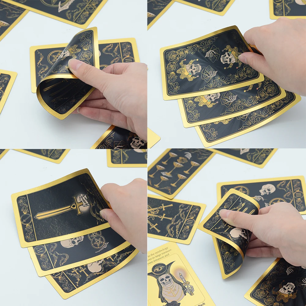 New Mysterious Skull Gold Foil Tarot PVC Desktop Game Color Divination Card Gift Box Set Bronzing Waterproof Deluxe Paper Manual