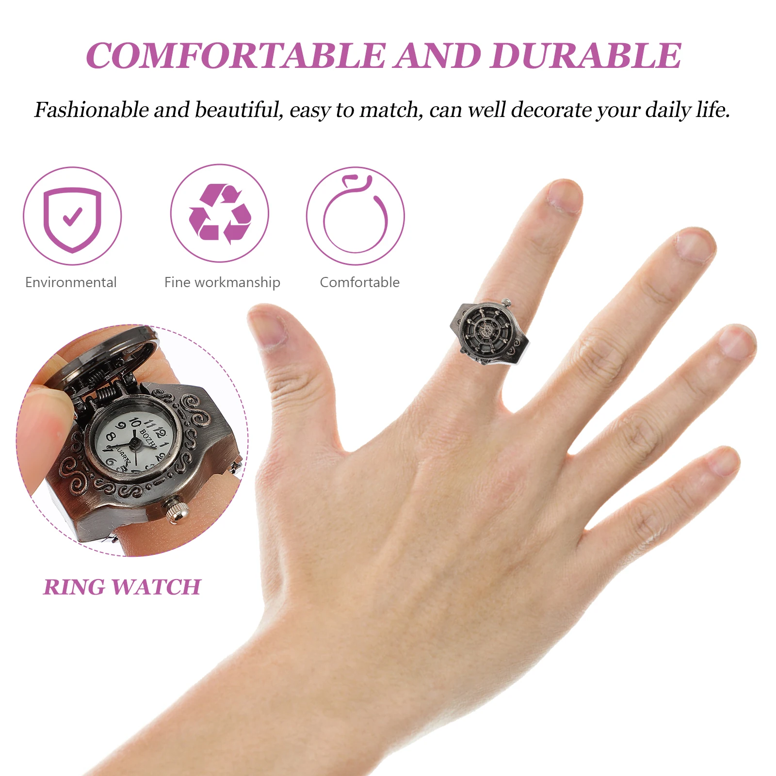 

2pcs Vintage Ship Wheel Ring Chic Fashionable Jewelry Watch For Women Durable Decorative Watch Ring Creative Design Comfortable