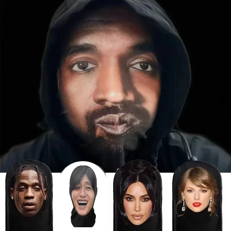Cosplay Headwear Hip Hop Fashion Hood Hat Headgear New 3D Printed Kanye Mask Elastic Mesh Halloween Decor Full Face Mask Uni