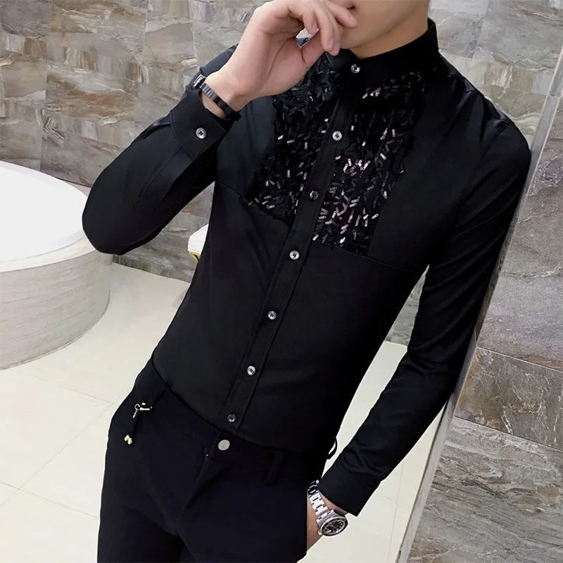 

Shirt For Men 2022 New Arrival Spring And Autumn Slim Male Shirt Teenager Tops Korean Style Black White S52