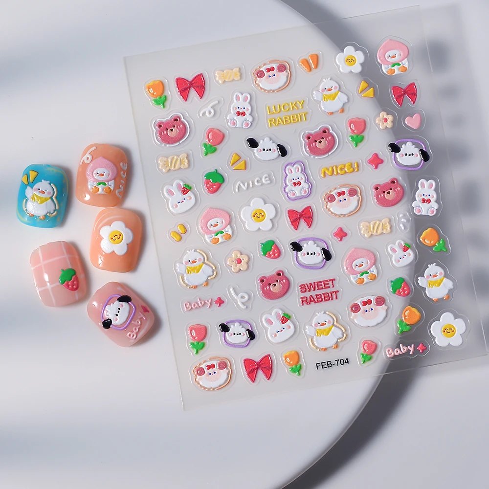 5d Animal Nail Sticker Rabbit Duck Flower decalcomanie per unghie cursori per Manicure FEB-704