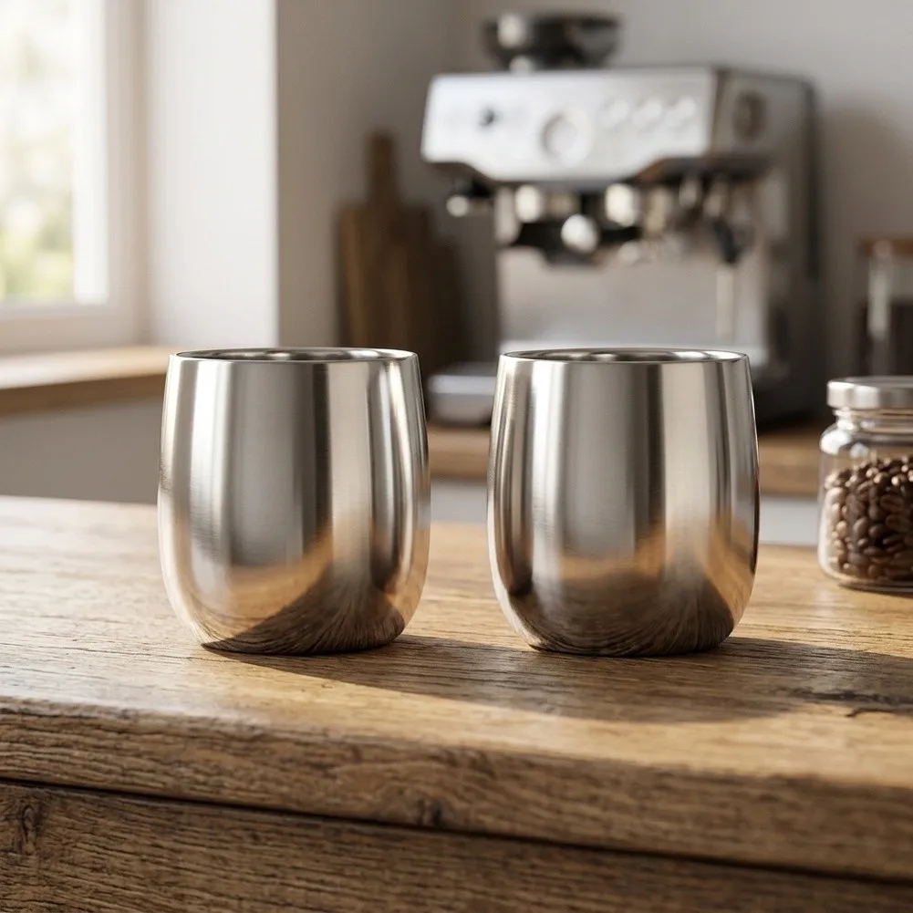 2Pcs 316 Stainless Steel Double Wall Coffee Cups 140ml Insulated Unbreakable Drinking Cups Reusable Retain Mug For Home Office