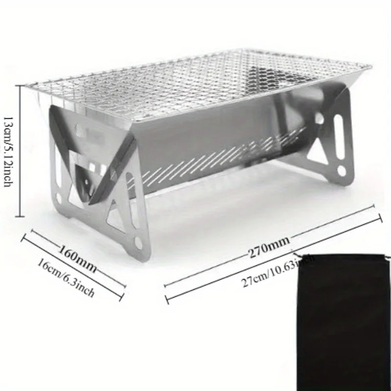 موقد خشبي صغير خفيف الوزن قابل للطي من الفولاذ المقاوم للصدأ في الهواء الطلق، شواية شواء محمولة للتخييم والطهي والتدفئة.