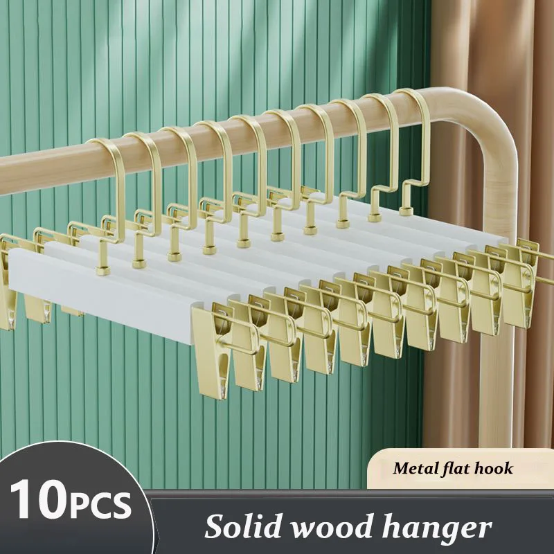 

10pcs Wooden Hangers Clothes Pants Organizer JK Skirt Drying Rack Wardrobe Save Space Metal Flat Hook