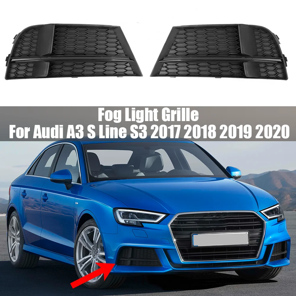 Fog Light Grille Cover For Audi A3 S Line S3 2017 2018 2019 2020 Black / Chrome Silver Front Fog Grill Car Accessories