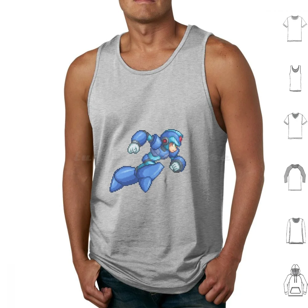 Megaman X Pixelart Tank Tops Print Cotton Megaman Rockman Megaman X Rockman X Gamer Nerd Geek Retro Video Games Old Gamer