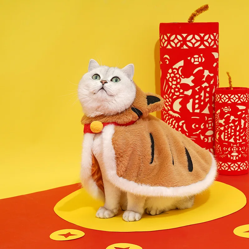 Zeze @ Cute Tiger Winter Warm Pet Clothes, British Short Kitten Cape, Autumn and Winter Scarf for cat dog pet