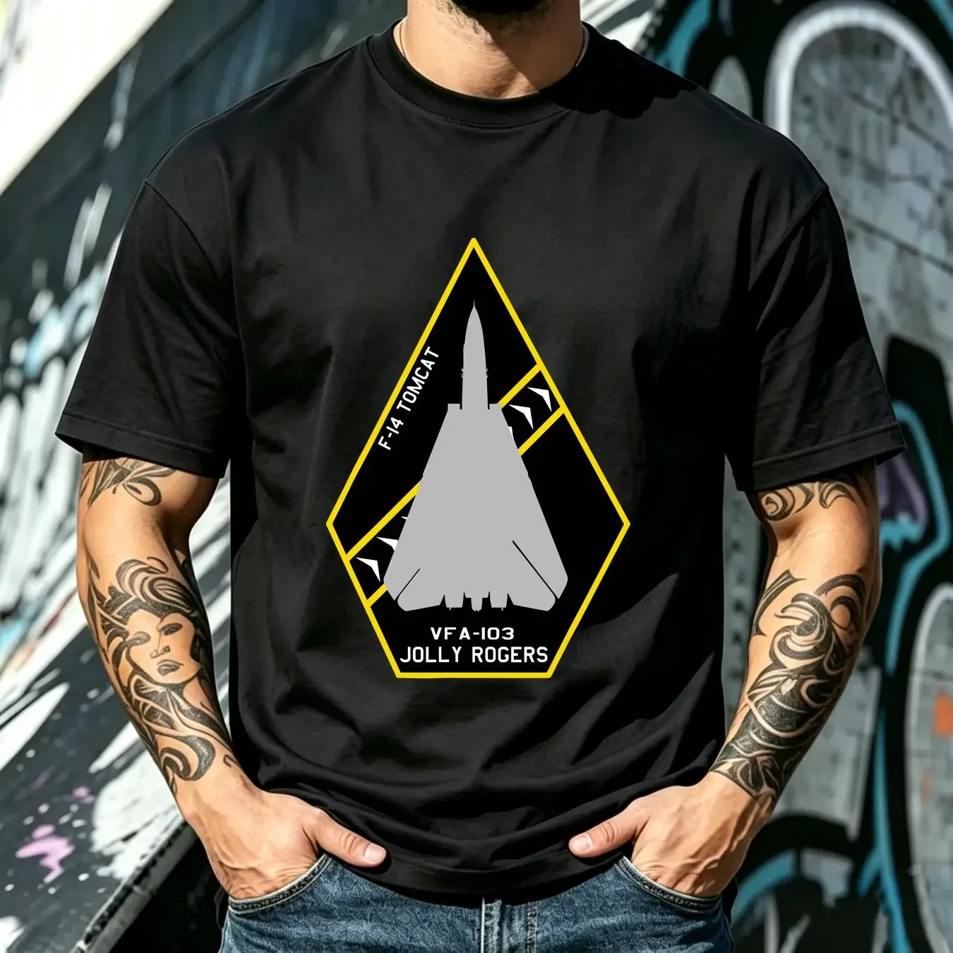 washed T Shirt NEW LIMITED F 14 Tomcat VFA 103 Jolly Rogers Jet Aircraft Patch vintage Washed fashion streetwear Stylish Casual