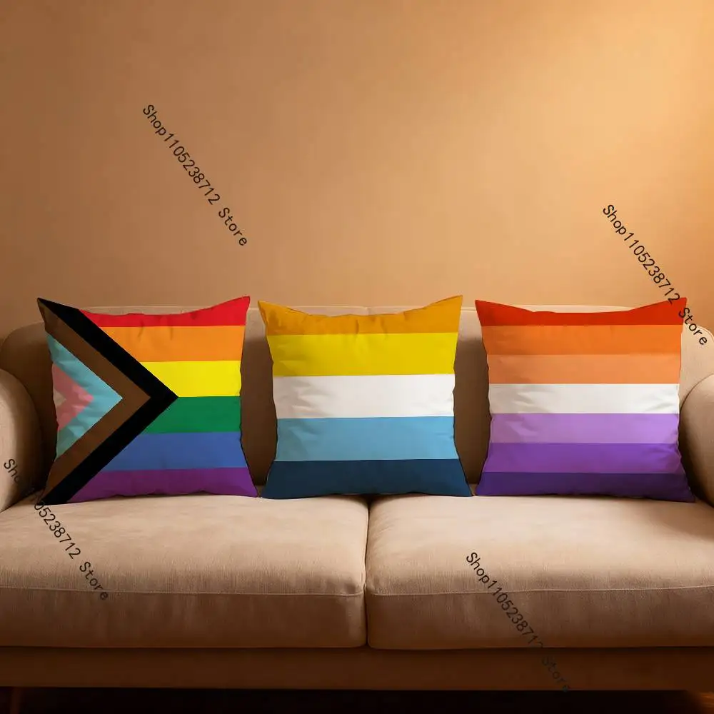 Rainbow LGBT Anime Pillow Case Anti-dustmite Pillowcase Invisible zipper silky short plush Sofa cushion cover