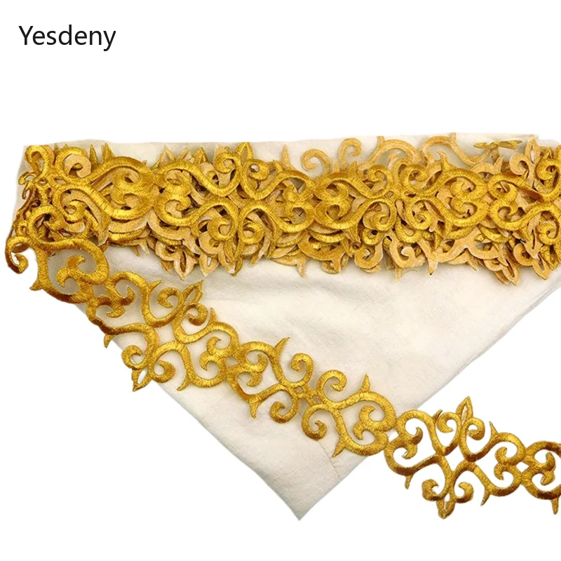 4 Meter/Lot Cos Costume Embroidery Lace Trim Gold Silver Stage Performance Clothes Diy Applique Patch Fabric AccessoriesYN119