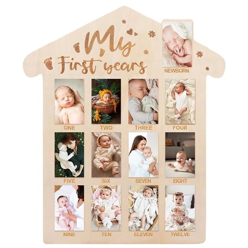 AS96-Baby Monthly Milestone Cards, Wooden Monthly Milestone Cds - Newborn Photography Props To Record Your Baby's Growth Durable