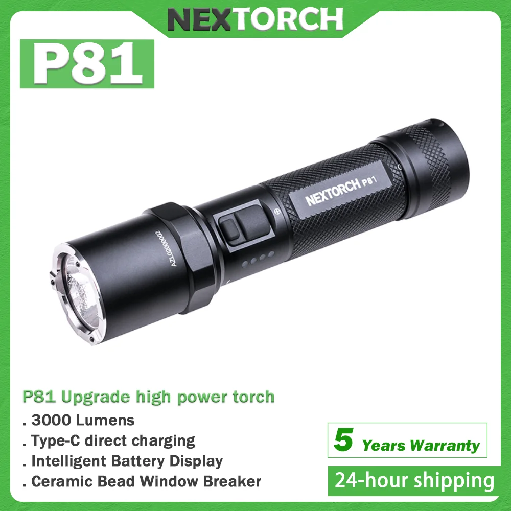 

Nextorch P81 New upgraded high brightness torch 3000 Lumen, Tactical Flashlight , Rechargeable, High Power Compact, Duty Patrol