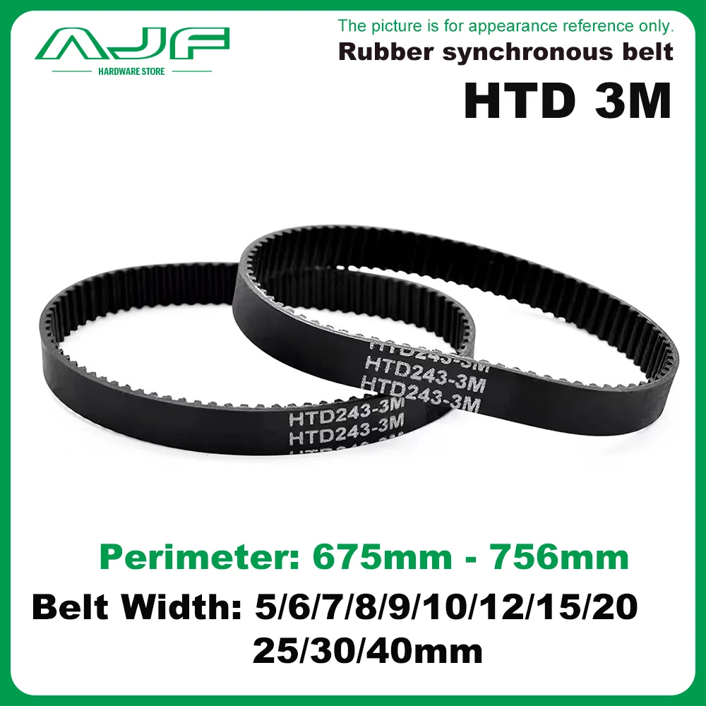 HTD3M Timing belt Length 675mm-756mm width 5/6/8/9/10/12/15/20/25/30/40mm HTD 3M Rubbe Closed Loop Synchronous pitch 3mm
