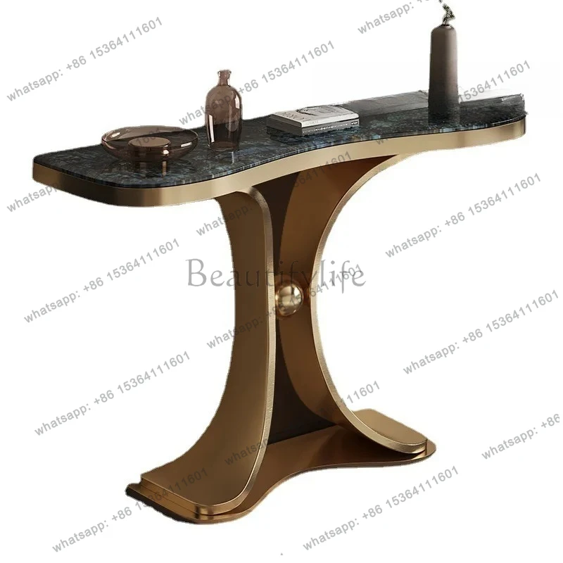 

Modern light luxury entrance cabinet foyer household entrance table stainless steel luxury stone end view table