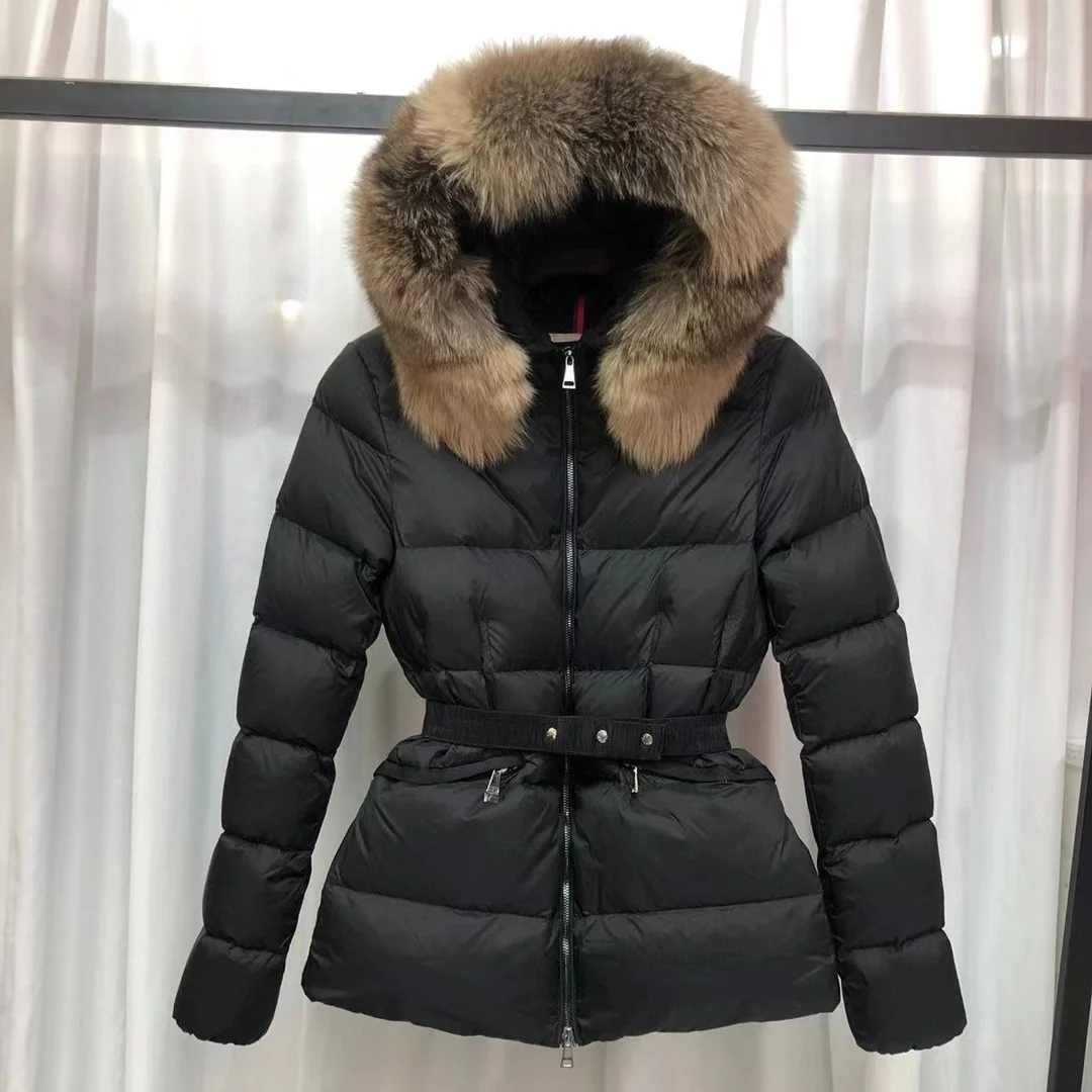 

Winter women down jacket100% natural fox fur 95% white goose down+5% feathers product includes a belt woman leisure loose coat