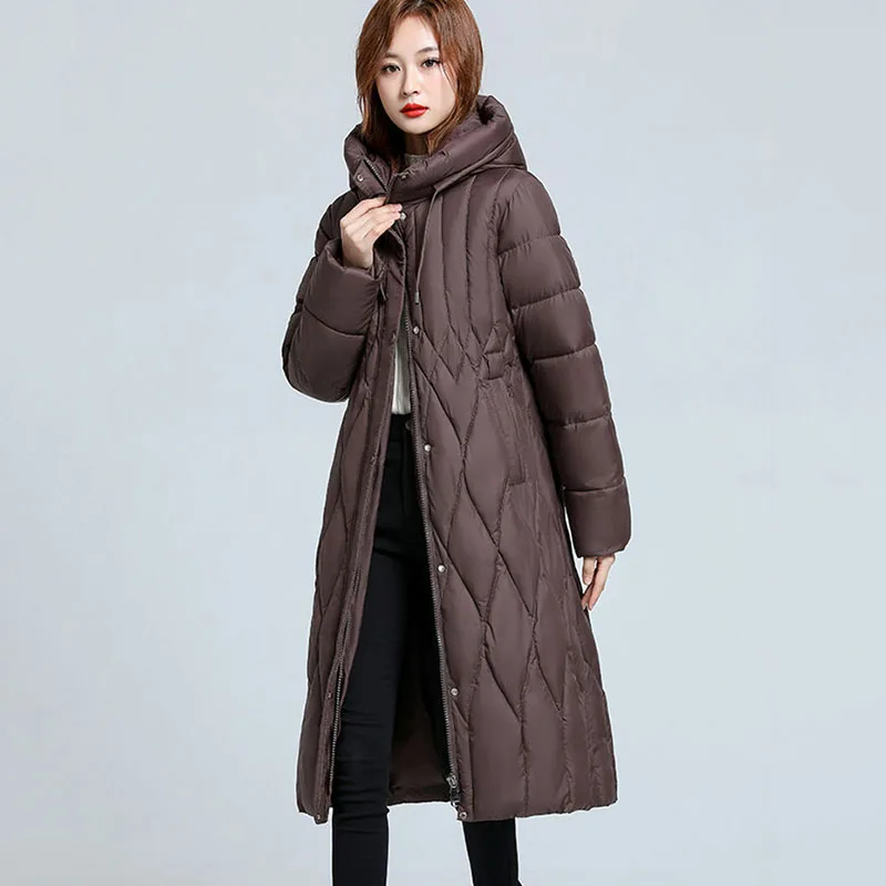 New Oversized Women\'s Down Cotton Coat Winter Cold Warm Padded Jacket Long Female Casual Hooded Parker Cotton Clothes Black 7XL