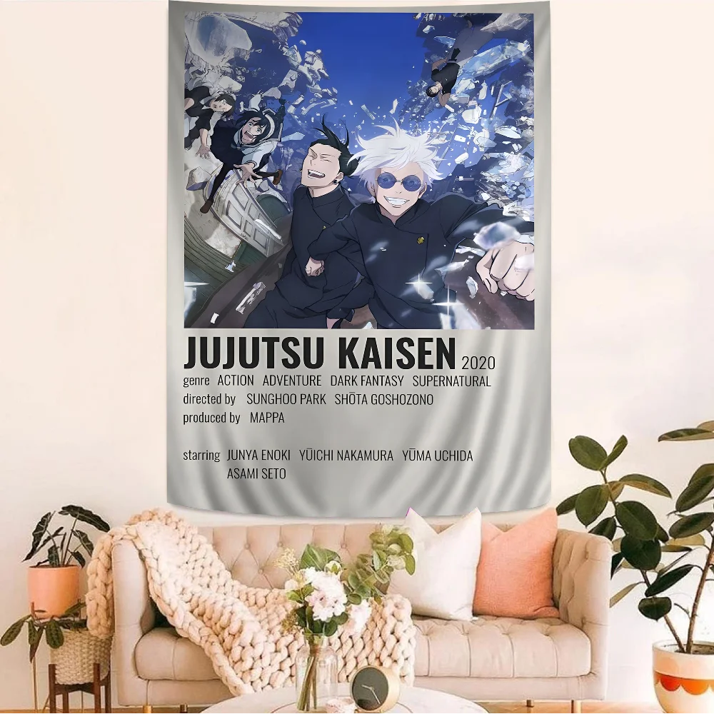 Jujutsu Kaisen-tapiz de dibujos animados de Anime, alfombras de pared de flores Hippie, decoración artística para dormitorio, decoración del hogar