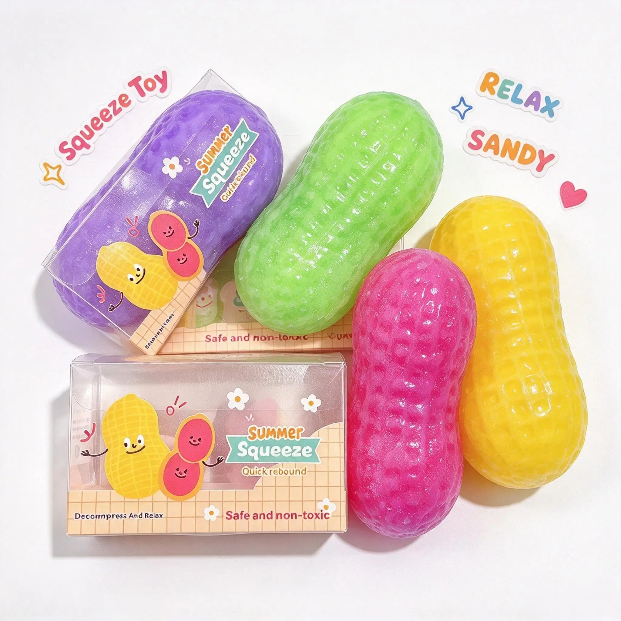 Peanut‌ Squishy Fidget Toy Smoothie Moldable Non-Bounce Sensory ADHD Stress Reliever Medium Grip Strength Slow Rising