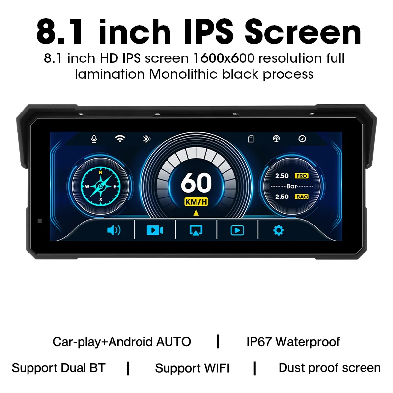 Jansite Draagbare 7/8.1 inch IP67 Waterdichte Motorfiets 4K DVR GPS Navigatie Draadloze Carplay Android Auto Moto Recorder Monitor