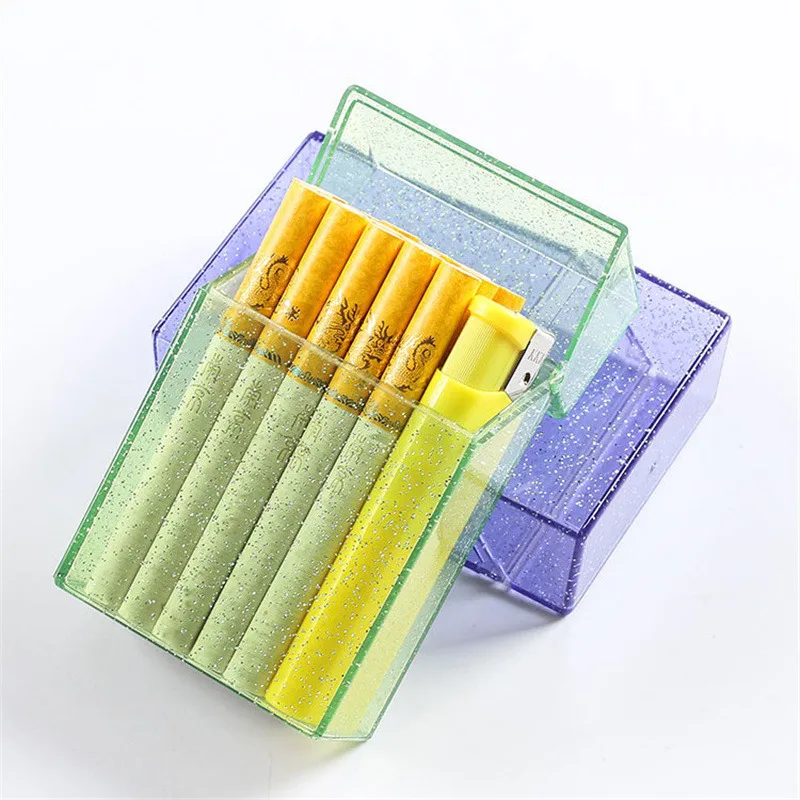 1pc Plastic Clear Thick Cigarette Case Shining Cigarettes Box Portable Cigarette Holder Container for Smoker