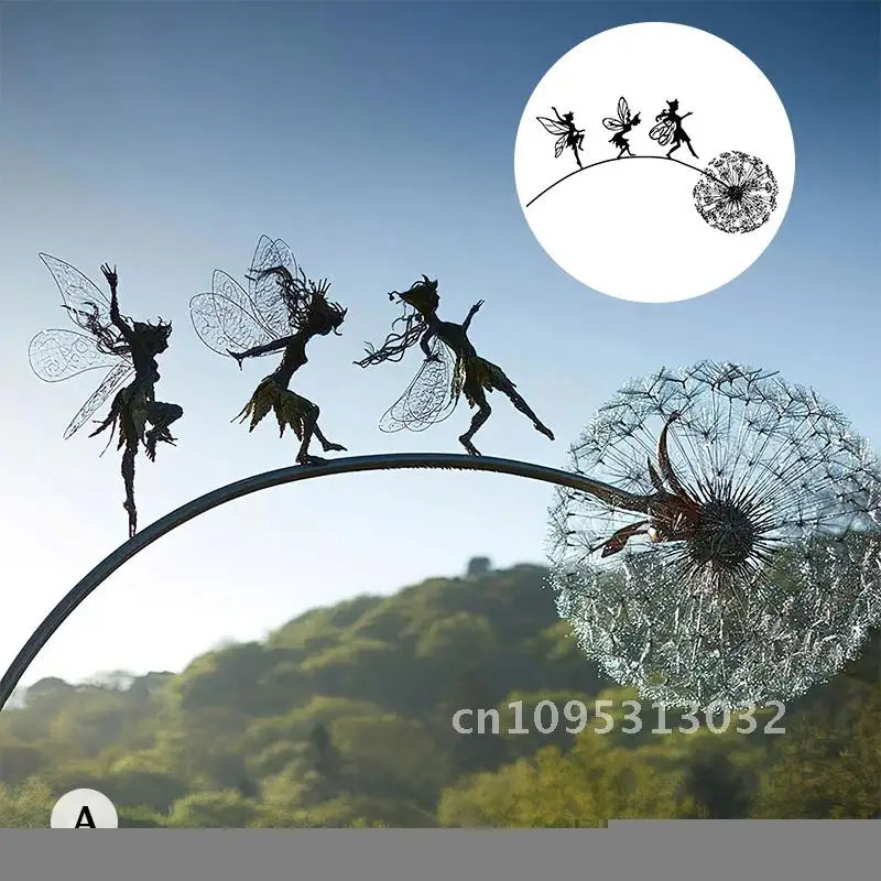 

Dancing Fairy Statue Dandelion Wires Fairy Elf Steel Yard Figurine Pixies Sculpture Fairies Decor Miniature Mythical Garden