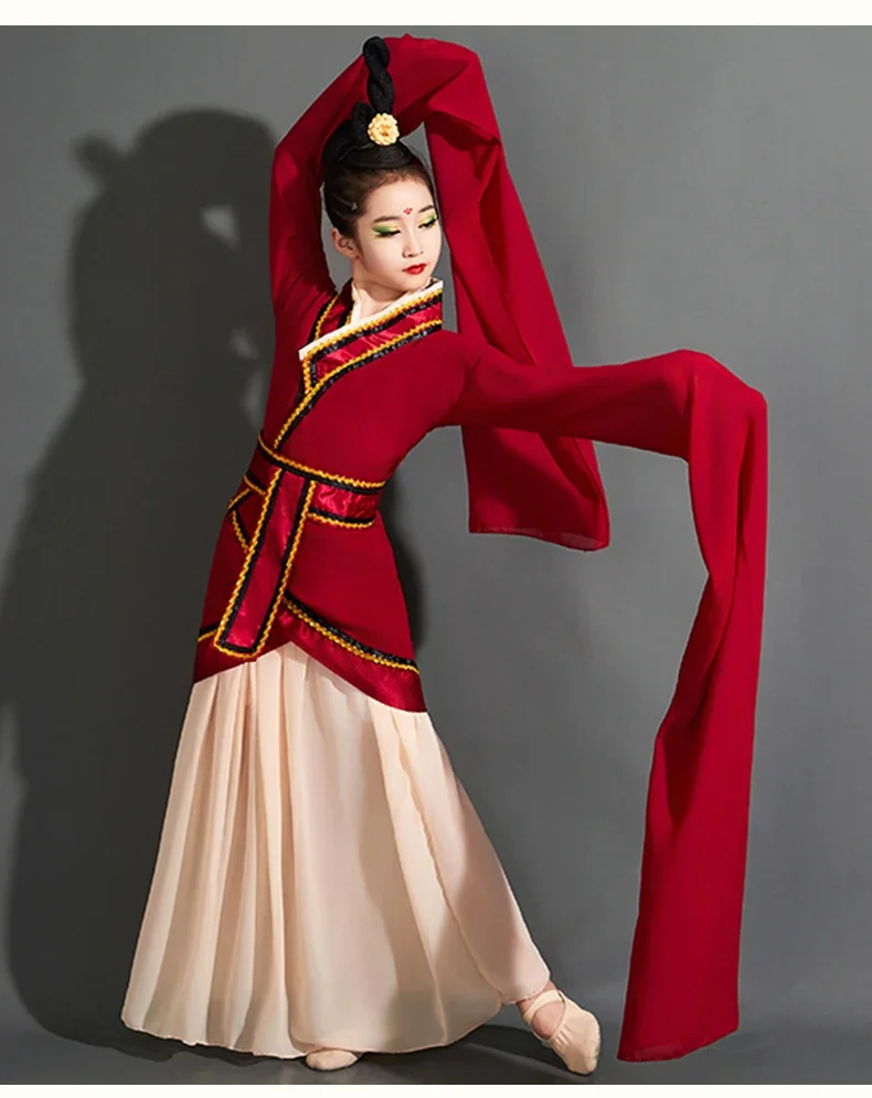 Rękawy wodne Klasyczne chińskie kostiumy do tańca narodowego Dzieci Starożytny orientalny Hanfu Yangko Sukienka Wentylator Parasol Kostium taneczny