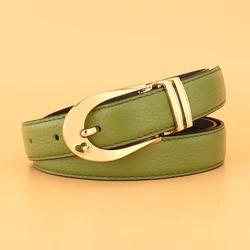 Fine pin buckle exquisite heart waistband women genuine leather Cowskin luxury famous brand lady casual jeans waist strap green