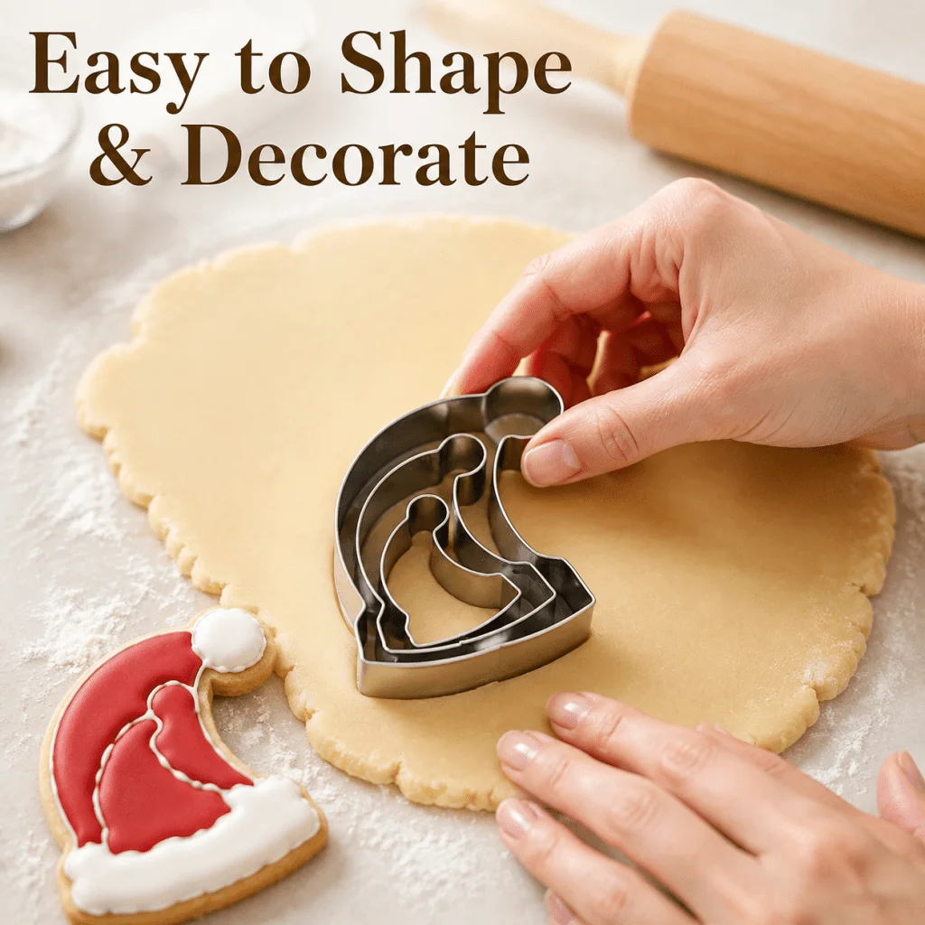 3pcs Stainless Steel Santa Hat Biscuit Cutters 3 Sizes Xmas Cookie Molds for DIY Fondant Cake Decor
