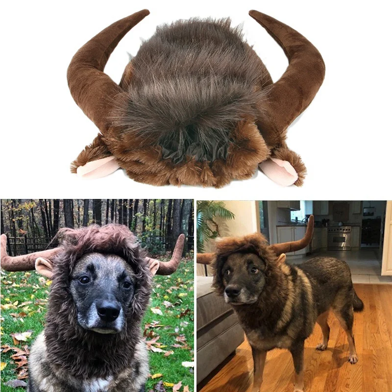 ABUN-Large Pet Dog Cattle Mane Wig Hair Christmas Dog Headgear Costume Fancy Dress Cosplay Funny Hat Cap