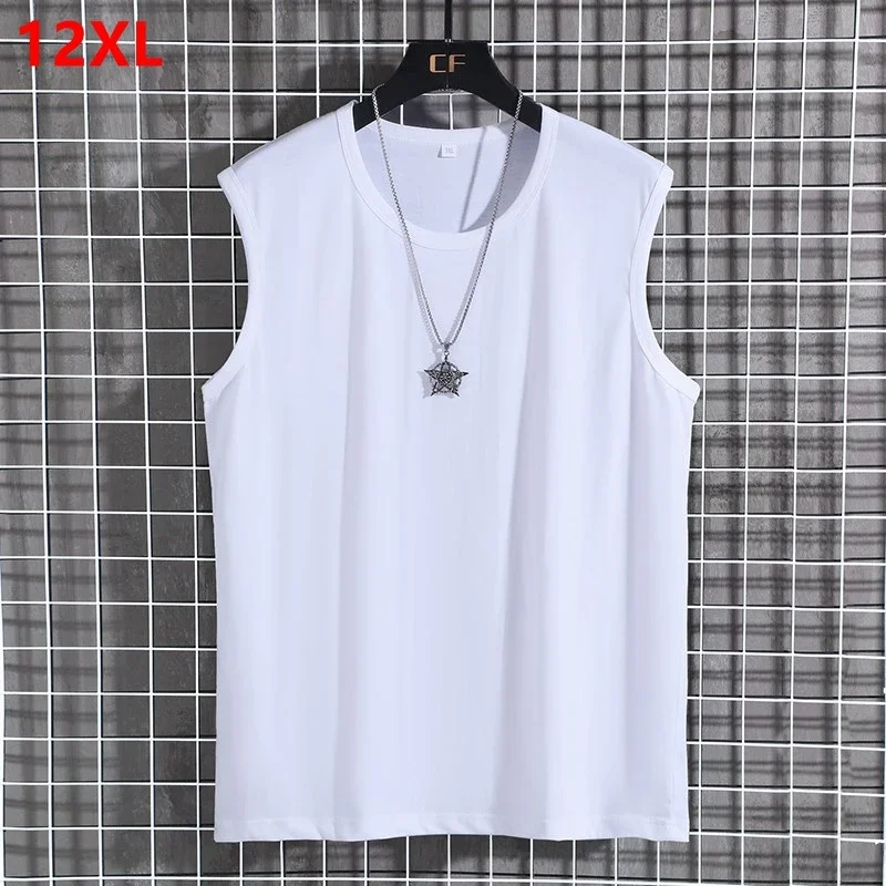 Camiseta deportiva de algodón sin mangas para hombre, camisa holgada de cuello redondo, 8XL, 9XL, 10XL, 12XL