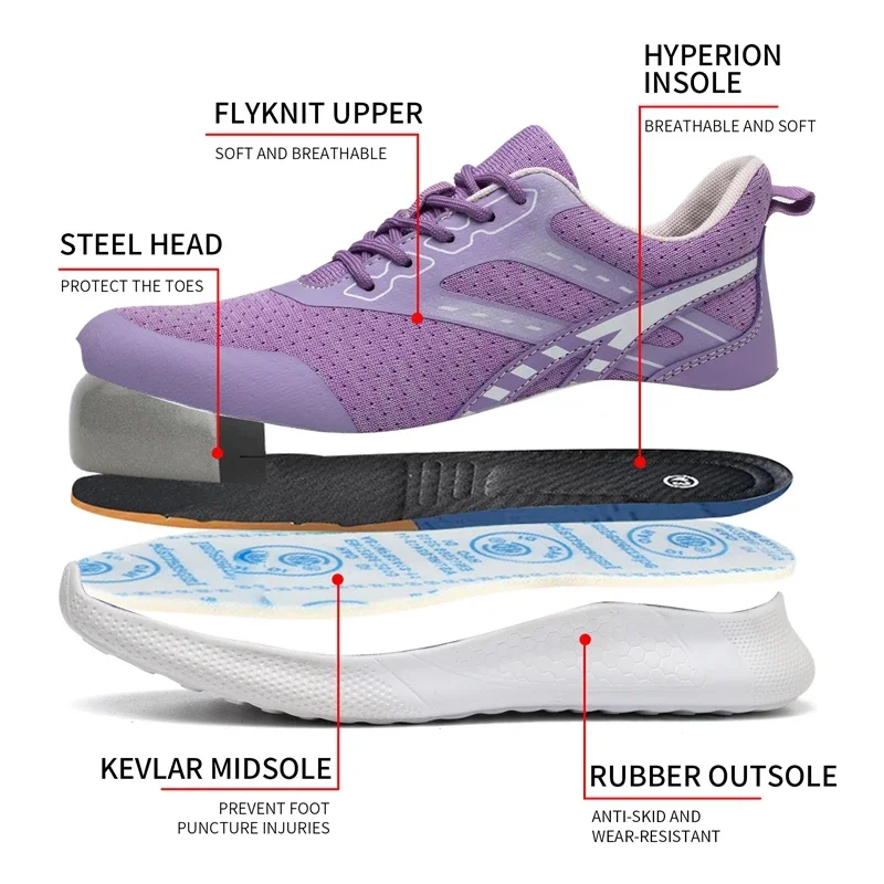 Zapatos de seguridad con punta de acero Indestructible para mujer, zapatillas de trabajo ligeras, calzado antigolpes, novedad de 2023