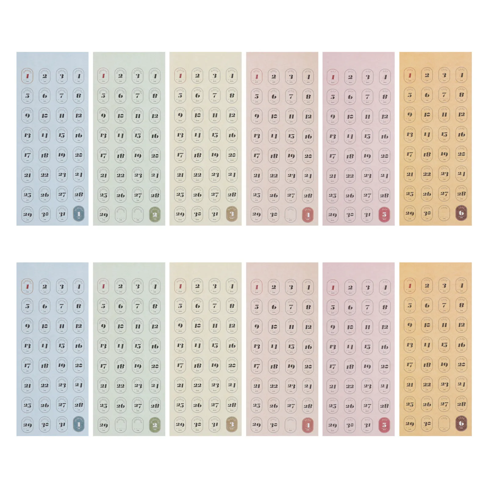 

12 Sheets Retro Calendar Date Number Stickers Planner Journal Scrapbook Stickers Date Label Adhesive Monthly Tracking Organizer