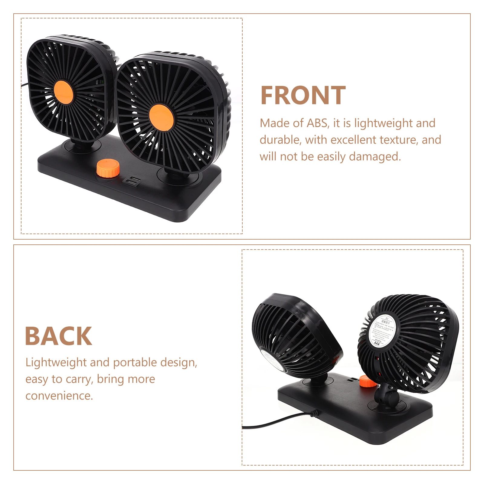 

Electric Fan Car Interior Portable Small Quiet Black Cooling for Auto Fans Student