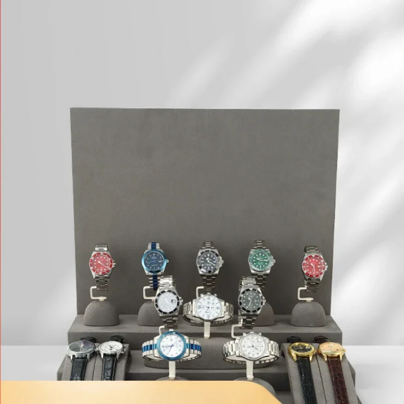 Gray microfiber watch display props, light luxury display window counter, watch holder, live broadcast watch display rack