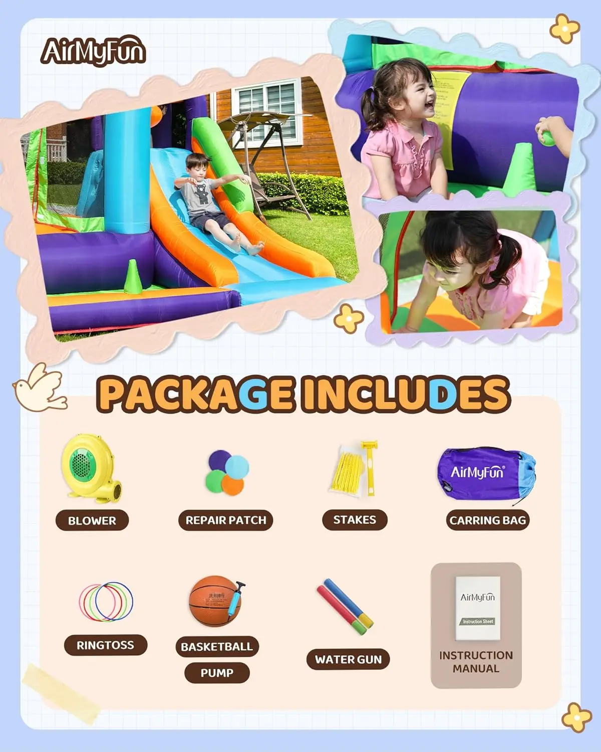 House for Kids and Toddler, Inflatable Bouncy Castle with Blower Outdoor Indoor Backyard Jumping