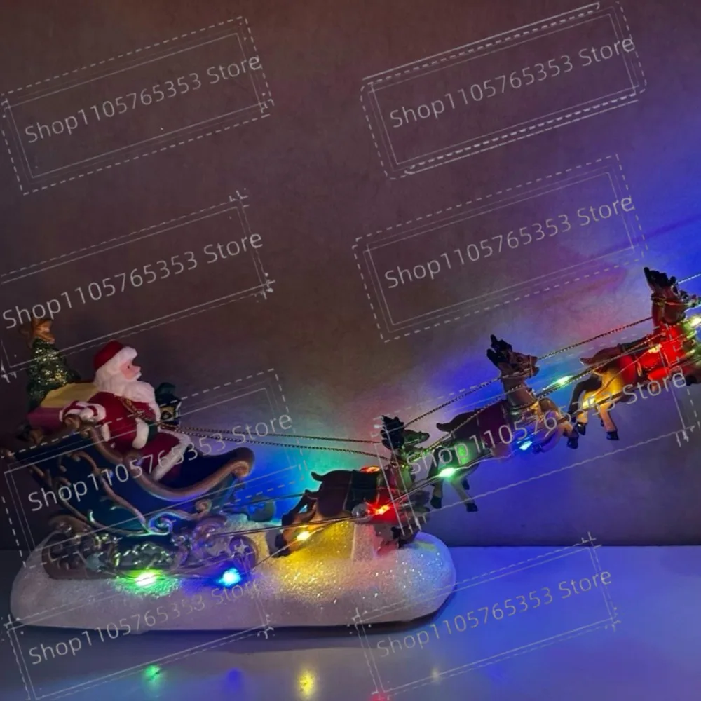 Santa Sleigh with Reindeer LED Lighted Ornament,Christmas Village Accessories,Collectible Decoration,Holiday Decor,Xmas Tabletop