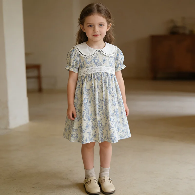 2026 New Summer 2-6Yrs Baby Girl Party Dress Short Sleeved Cotton Print Kids Princess Dresses Sister Clothing